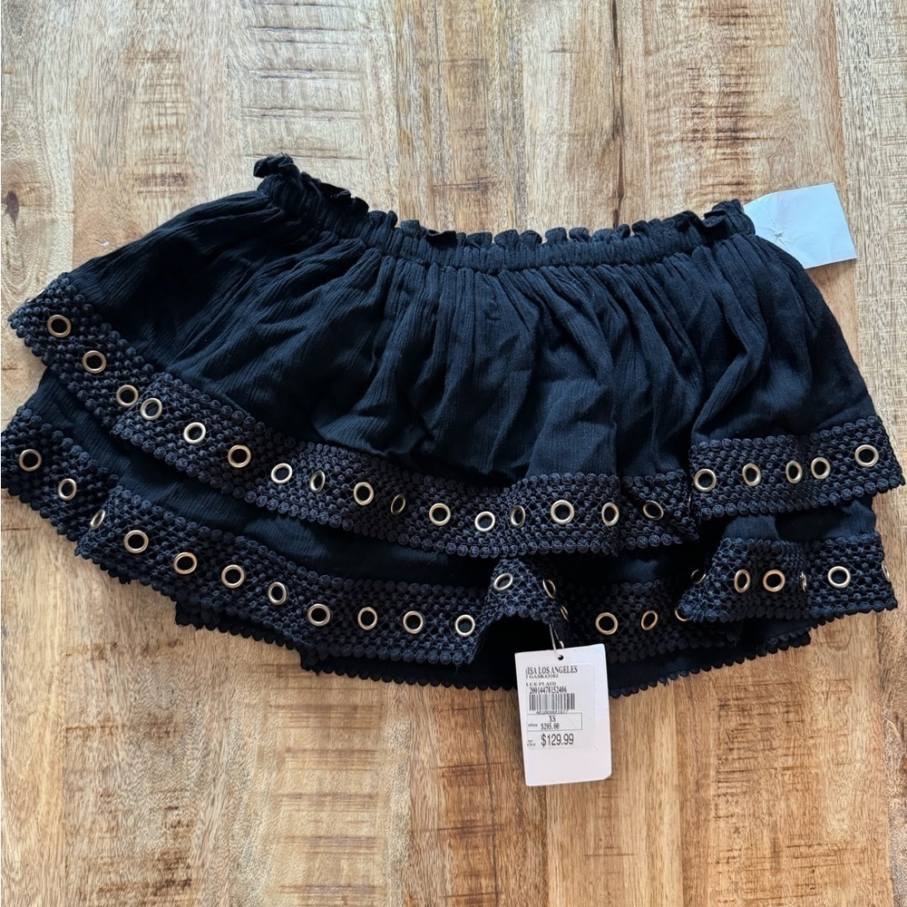 Misa Los Angeles black crepe tube top crop top ruffle Bandeau NEW NWT XS